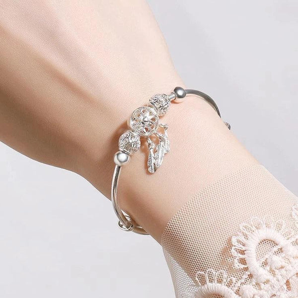 Verstellbares armband mit dreifachen blattanhängern aus 925er sterlingsilber