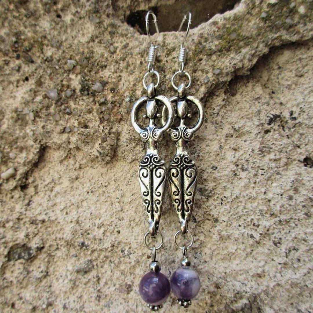 Vintage-anhänger-ohrringe mit amethyst aus sterlingsilber