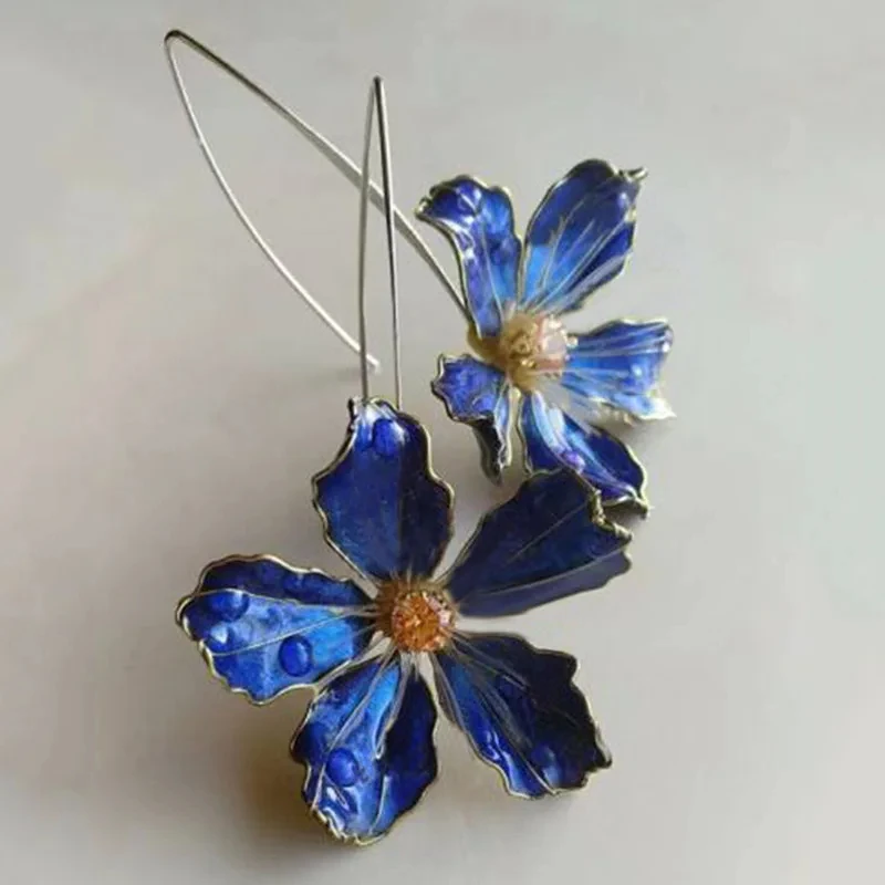 Blaue blumen vintage ohrringe