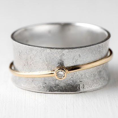 Vintage golden line zirkonia silber ring