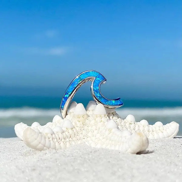 Ocean waves ring aus opal und silber