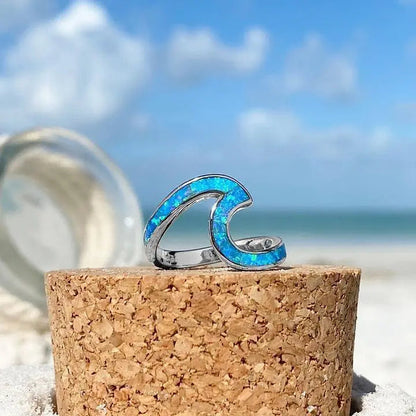 Ocean waves ring aus opal und silber