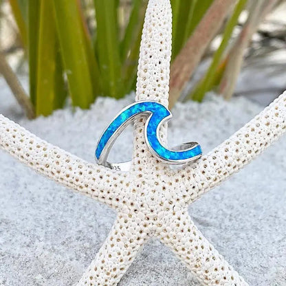 Ocean waves ring aus opal und silber