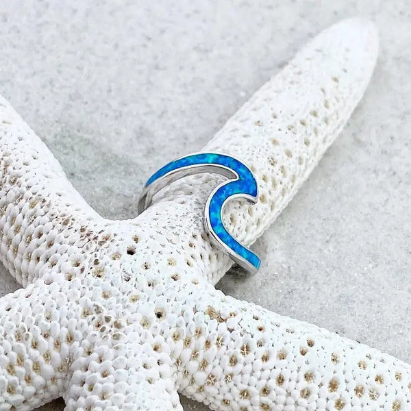 Ocean waves ring aus opal und silber