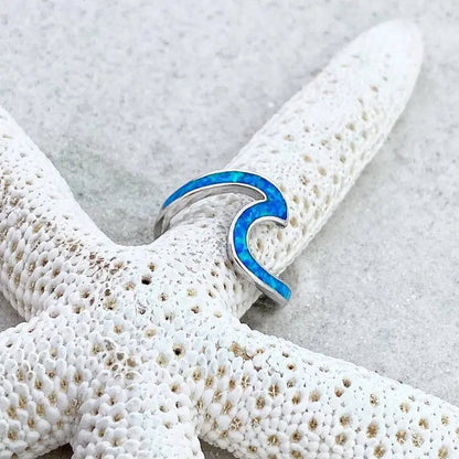 Ocean waves ring aus opal und silber