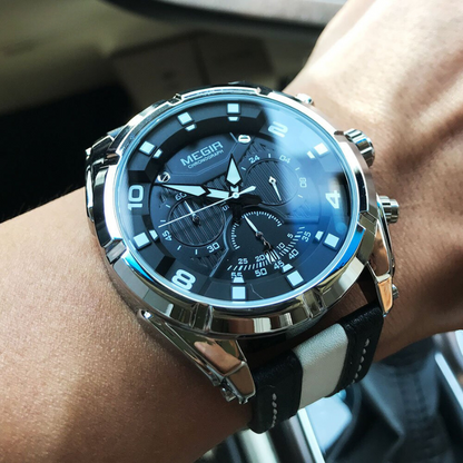 Luxus-militär-sport-chronographenuhr aus leder