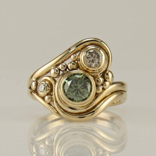 Vintage goldgrüner zirkonia ring