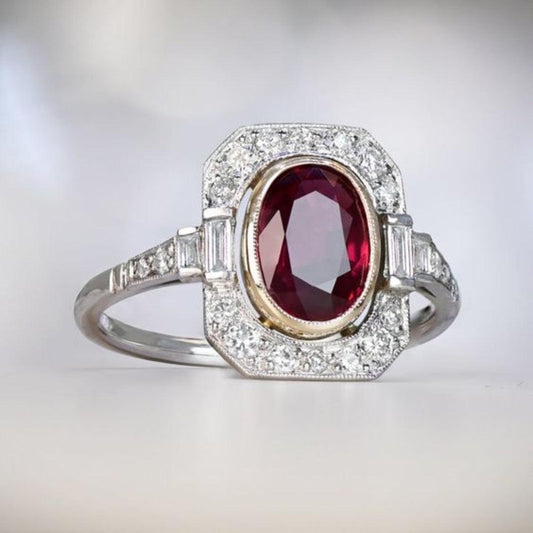 Vintage roter zirkonia silberring