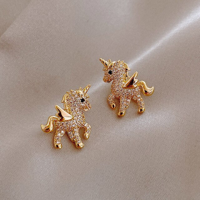 Einhorn ohrringe mit zirkonia in gold