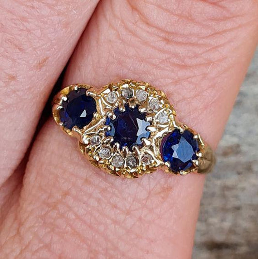 Vintage blauer starlight zirkonia ring