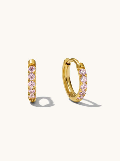Glamour Kreolen mit Zirkonia Small 8mm Rosa - Dorose | Wasserfester Schmuck, 18K vergoldet