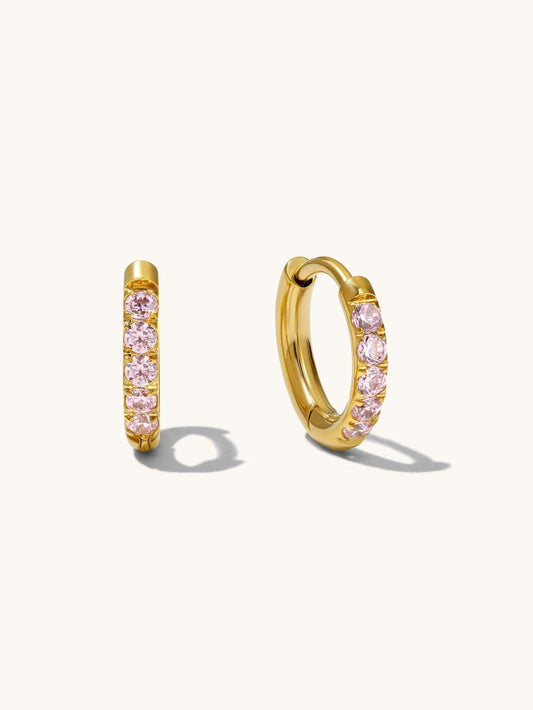 Glamour Kreolen mit Zirkonia Small 8mm Rosa - Dorose | Wasserfester Schmuck, 18K vergoldet