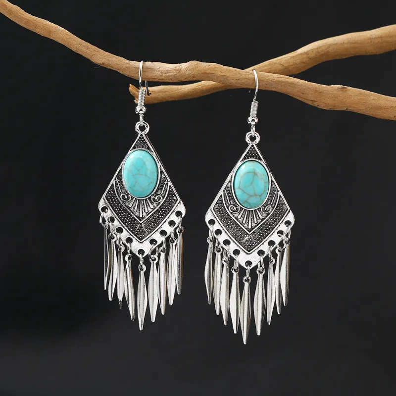 Vintage turquoise tassel earrings
