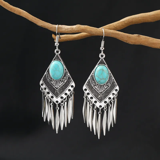 Vintage turquoise tassel earrings