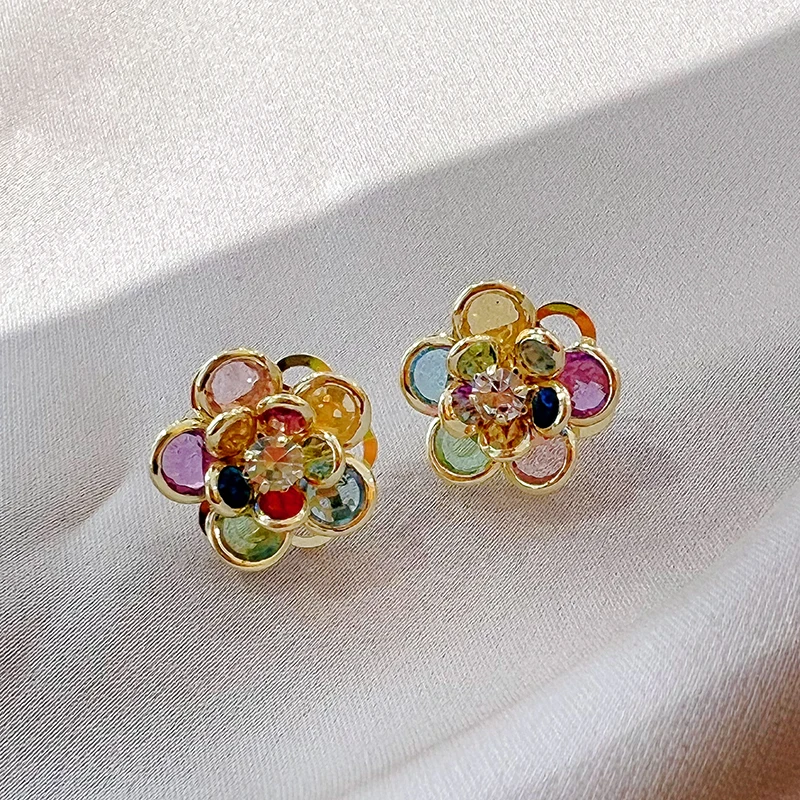 Elegant colorful crystal flower earrings