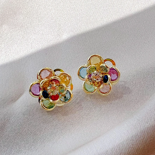 Elegant colorful crystal flower earrings