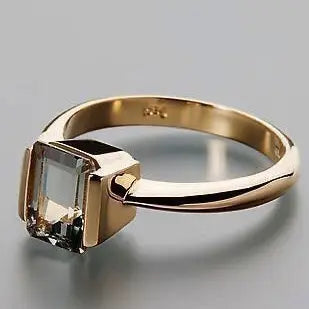Golden Ring Made of Square Glass Unique Joyas