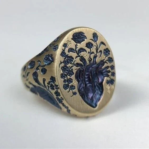 Vintage blaue blume gold ring