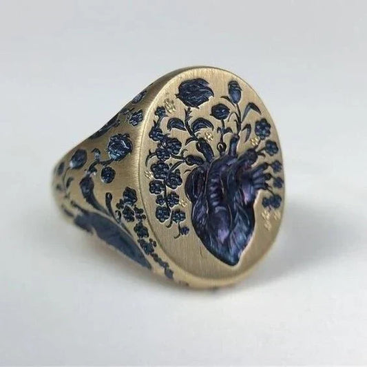 Vintage blaue blume gold ring