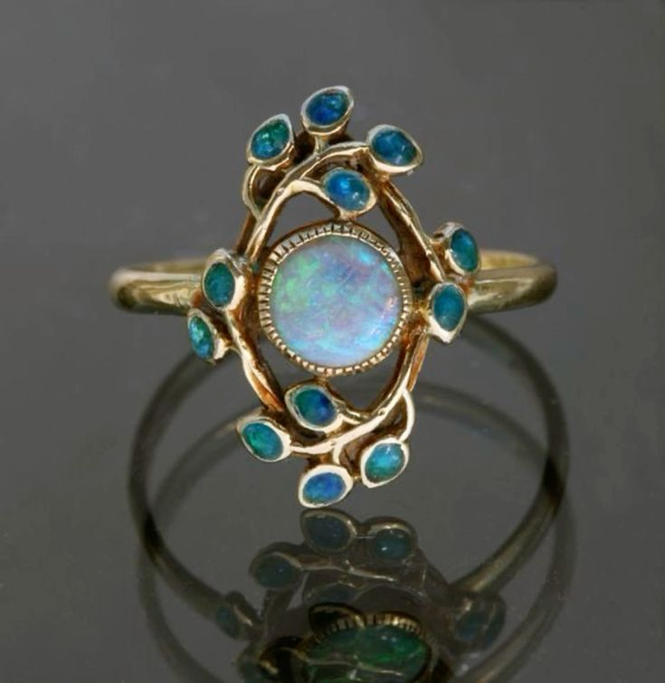 Blue ring vintage crystals and opal