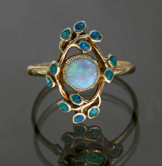 Blue ring vintage crystals and opal