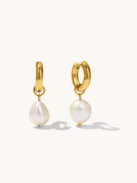 Ohrringe mit Pearl - Anhänger Gold - Dorose | Wasserfester Schmuck, 18K vergoldet