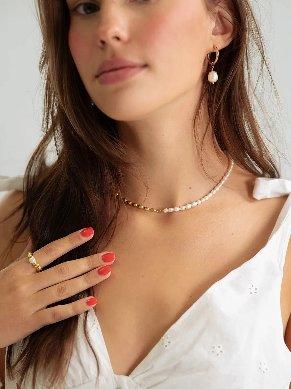 Ohrringe mit Pearl - Anhänger Gold - Dorose | Wasserfester Schmuck, 18K vergoldet