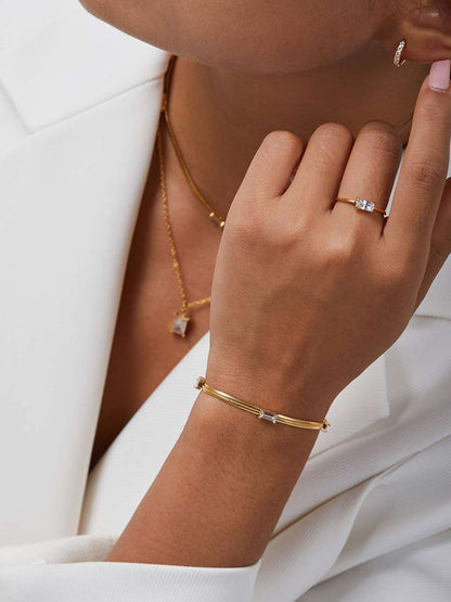 Ring mit Square Zirkonia Gold - Dorose | Wasserfester Schmuck, 18K vergoldet