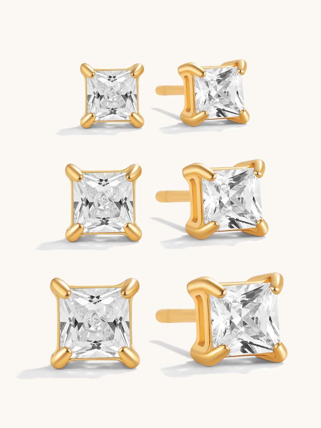 Square Shine Ohrstecker Gold 3mm 4mm 5mm - Dorose | Wasserfester Schmuck, 18K vergoldet